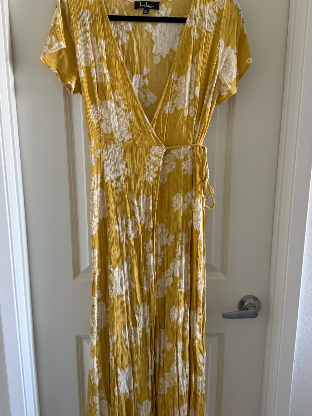 Lulu's Mustard Yellow Floral Wrap Maxi Dress